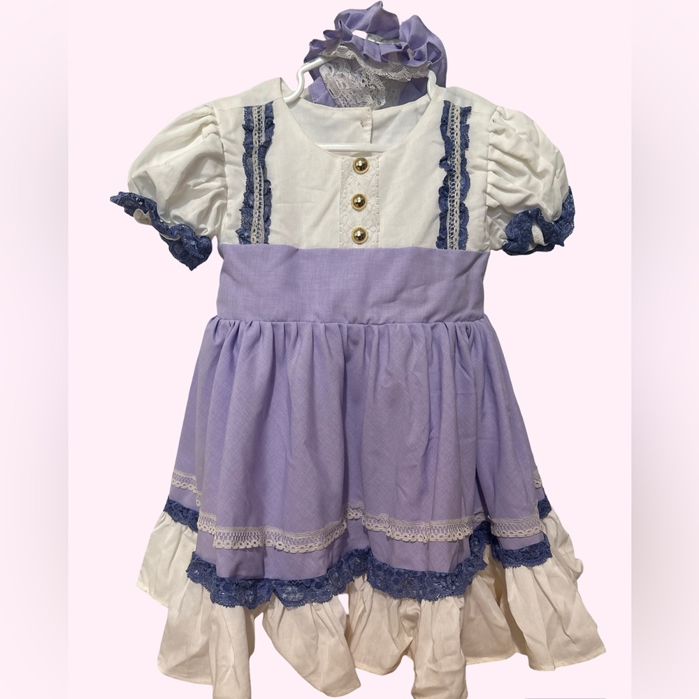 Vintage White and Purple Kids Casual Dress